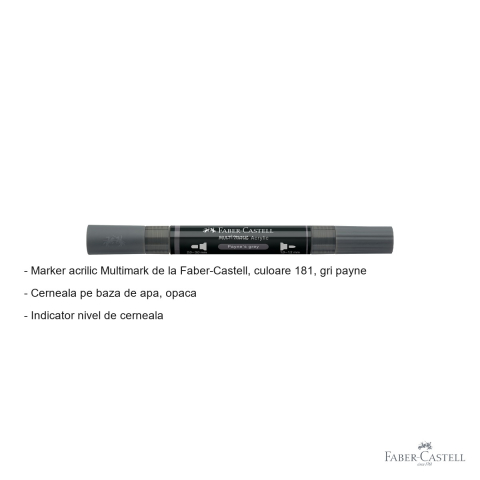Marker acrilic Faber-Castell Multimark, culoare 181 gri Payne, varf dublu, pentru suprafete multiple [1]