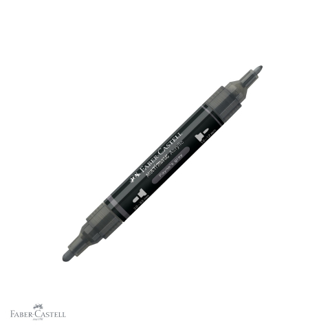 Markere si instrumente de desen artistic - Marker acrilic Faber-Castell Multimark, culoare 181 gri Payne, varf dublu, pentru suprafete multiple