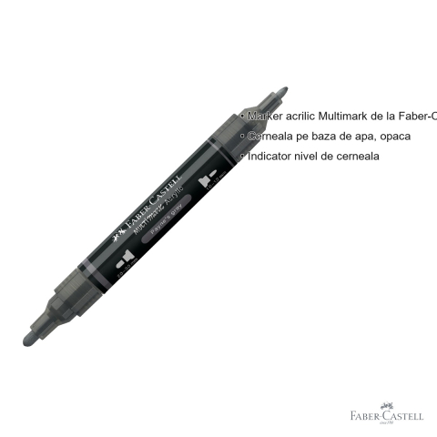 Marker acrilic Faber-Castell Multimark, culoare 181 gri Payne, varf dublu, pentru suprafete multiple [2]