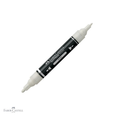 Markere si instrumente de desen artistic - Marker acrilic Faber-Castell Multimark, culoare alba 101, varf dublu, pentru desen si decoratiuni