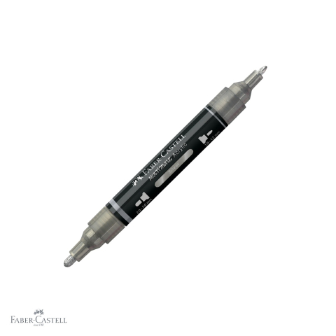 Markere si instrumente de desen artistic - Marker acrilic Faber-Castell Multimark, culoare argintiu 251, varf dublu, pentru suprafete multiple