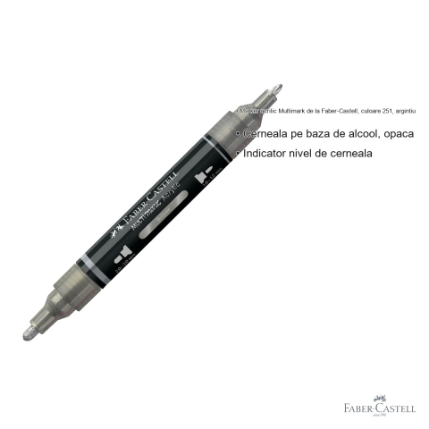 Marker acrilic Faber-Castell Multimark, culoare argintiu 251, varf dublu, pentru suprafete multiple [2]