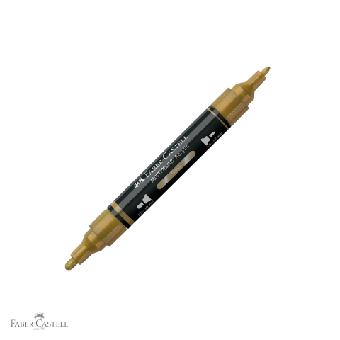 Markere si instrumente de desen artistic - Marker acrilic Faber-Castell Multimark, culoare auriu 250, varf dublu, pentru suprafete multiple