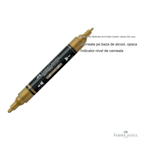 Marker acrilic Faber-Castell Multimark, culoare auriu 250, varf dublu, pentru suprafete multiple [2]