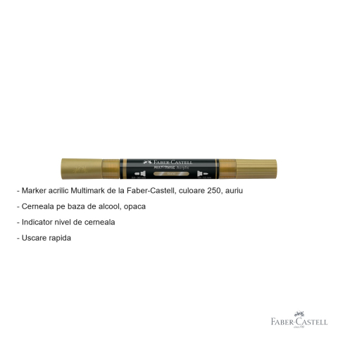 Marker acrilic Faber-Castell Multimark, culoare auriu 250, varf dublu, pentru suprafete multiple [1]