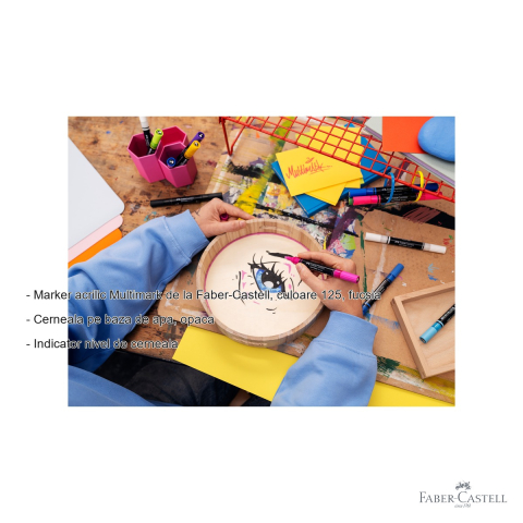 Marker acrilic Faber-Castell Multimark, culoare fucsia 125, varf dublu, pentru suprafete multiple [1]
