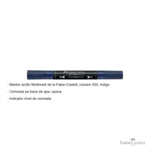 Marker acrilic Faber-Castell Multimark, culoare indigo 450, varf dublu, pentru multiple suprafete [1]