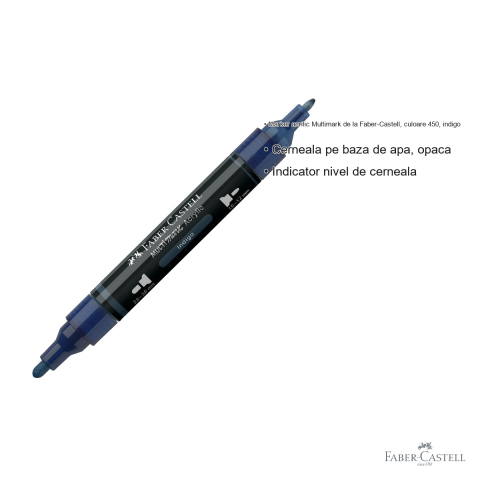 Marker acrilic Faber-Castell Multimark, culoare indigo 450, varf dublu, pentru multiple suprafete [2]