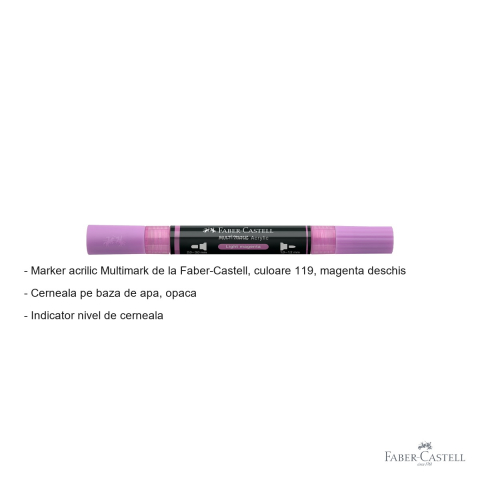 Marker acrilic Faber-Castell Multimark, culoare magenta deschis 119, varf dublu, pentru suprafete multiple [1]