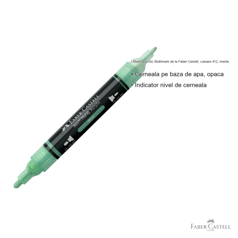 Marker acrilic Faber-Castell Multimark, culoare menta 412, varf dublu, pentru suprafete multiple [2]