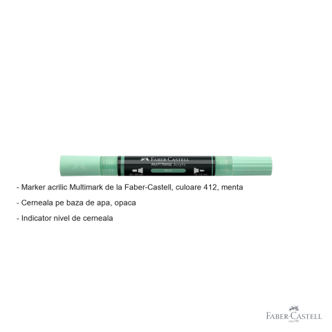 Marker acrilic Faber-Castell Multimark, culoare menta 412, varf dublu, pentru suprafete multiple [1]
