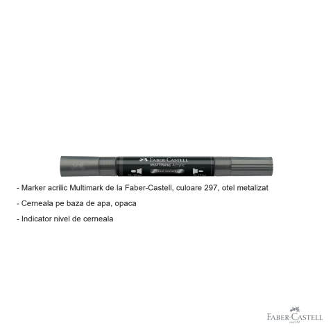 Marker acrilic Faber-Castell Multimark, culoare otel metalizat 297, varf dublu, pentru suprafete multiple [1]