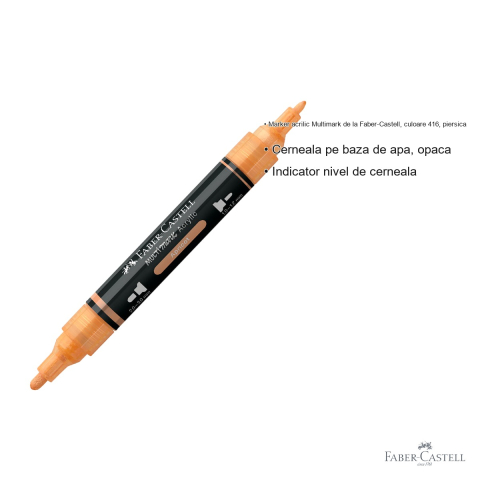 Marker acrilic Faber-Castell Multimark, culoare piersica 416, varf dublu, pentru multiple suprafete [2]