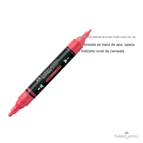 Marker acrilic Faber-Castell Multimark, culoare rosie 124, varf dublu, pentru suprafete multiple [2]