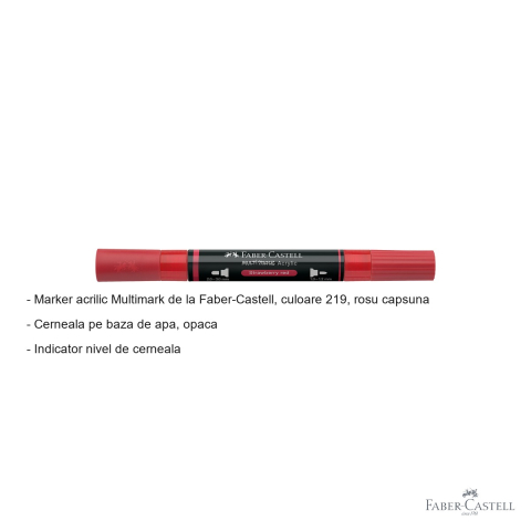 Marker acrilic Faber-Castell Multimark, culoare rosu capsuna 219, varf dublu, pentru suprafete multiple [1]