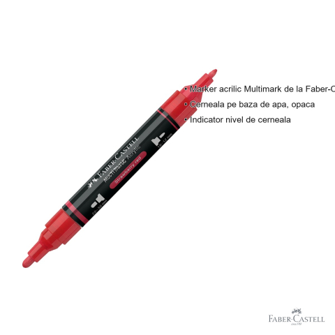 Marker acrilic Faber-Castell Multimark, culoare rosu capsuna 219, varf dublu, pentru suprafete multiple [2]
