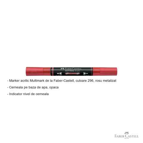 Marker acrilic Faber-Castell Multimark, culoare rosu metalizat 296, varf dublu, pentru suprafete multiple [1]