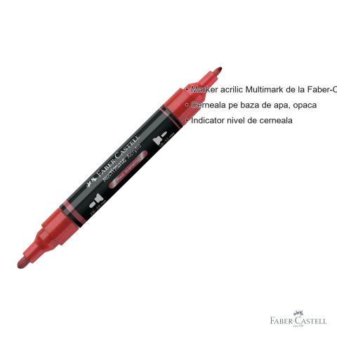 Marker acrilic Faber-Castell Multimark, culoare rosu metalizat 296, varf dublu, pentru suprafete multiple [2]