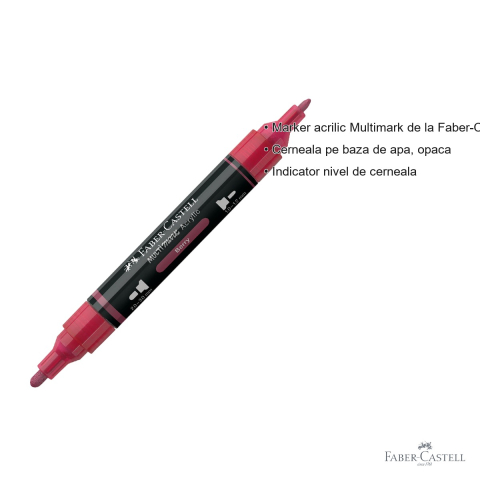 Marker acrilic Faber-Castell Multimark, culoare rosu zmeura 433, varf dublu, pentru multiple suprafete [2]