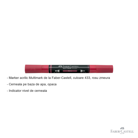 Marker acrilic Faber-Castell Multimark, culoare rosu zmeura 433, varf dublu, pentru multiple suprafete [1]