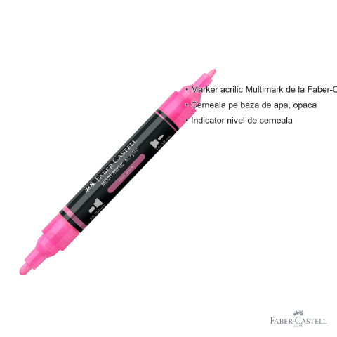 Marker acrilic Faber-Castell Multimark, culoare roz aprins 329, varf dublu, pentru suprafete multiple [2]