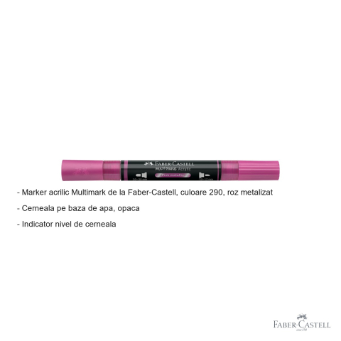 Marker acrilic Faber-Castell Multimark, culoare roz metalizat 290, varf dublu, pentru suprafete multiple [1]
