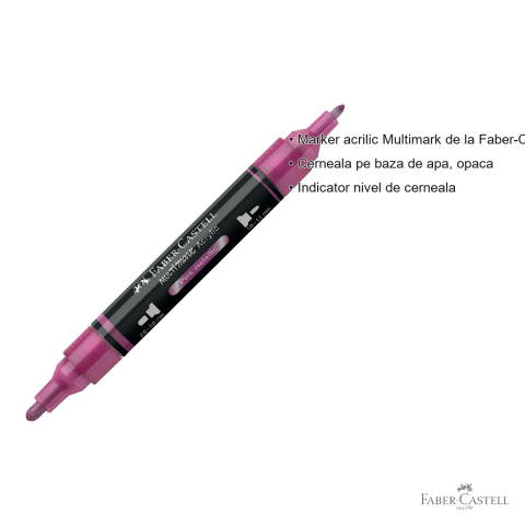 Marker acrilic Faber-Castell Multimark, culoare roz metalizat 290, varf dublu, pentru suprafete multiple [2]