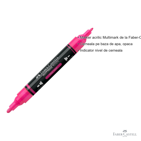 Marker acrilic Faber-Castell Multimark, culoare roz neon 253, varf dublu, pentru diverse suprafete [2]