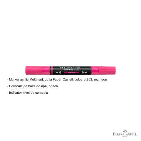Marker acrilic Faber-Castell Multimark, culoare roz neon 253, varf dublu, pentru diverse suprafete [1]