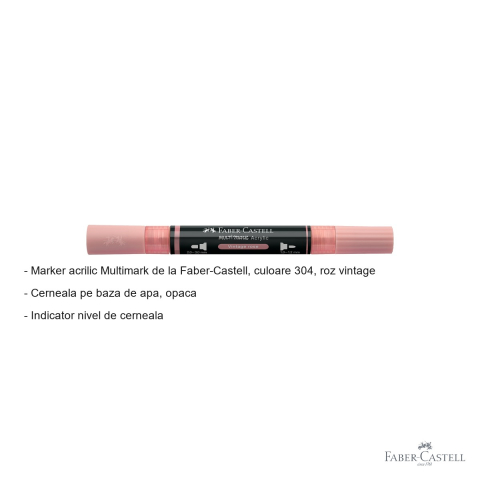 Marker acrilic Faber-Castell Multimark, culoare roz vintage 304, varf dublu, pentru multiple suprafete [1]