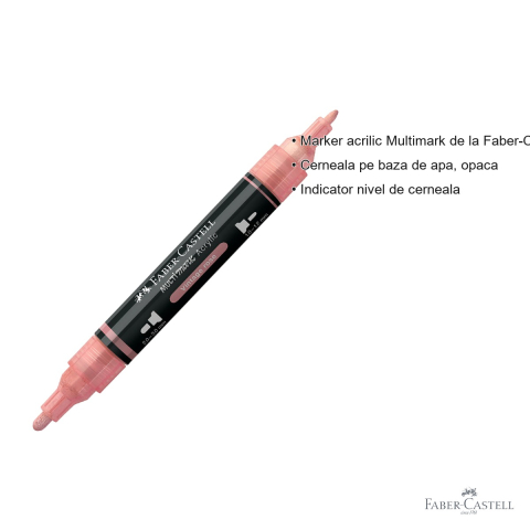 Marker acrilic Faber-Castell Multimark, culoare roz vintage 304, varf dublu, pentru multiple suprafete [2]