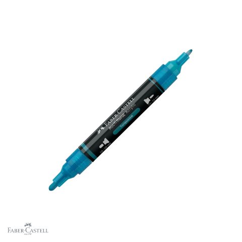 Markere si instrumente de desen artistic - Marker acrilic Faber-Castell Multimark, culoare turcoaz 313, varf dublu, pentru suprafete multiple
