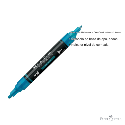 Marker acrilic Faber-Castell Multimark, culoare turcoaz 313, varf dublu, pentru suprafete multiple [2]