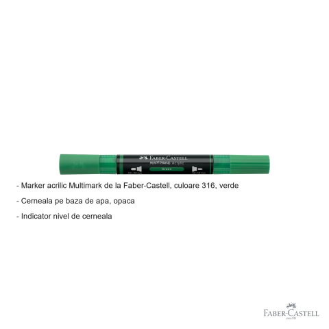 Marker acrilic Faber-Castell Multimark, culoare verde 316, varf dublu, pentru multiple suprafete [1]