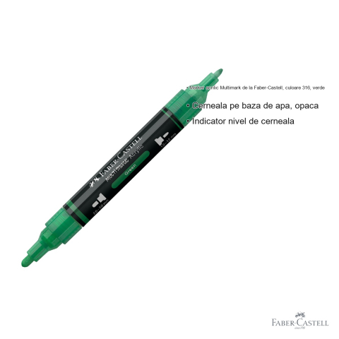 Marker acrilic Faber-Castell Multimark, culoare verde 316, varf dublu, pentru multiple suprafete [2]