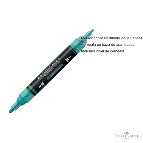 Marker acrilic Faber-Castell Multimark, culoare verde aqua 276, varf dublu, pentru suprafete multiple [2]