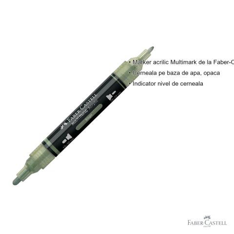 Marker acrilic Faber-Castell Multimark, culoare verde arctic 172, varf dublu, pentru multiple suprafete [2]