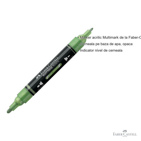 Marker acrilic Faber-Castell Multimark, culoare verde arctic metalizat 298, varf dublu, pentru suprafete multiple [2]