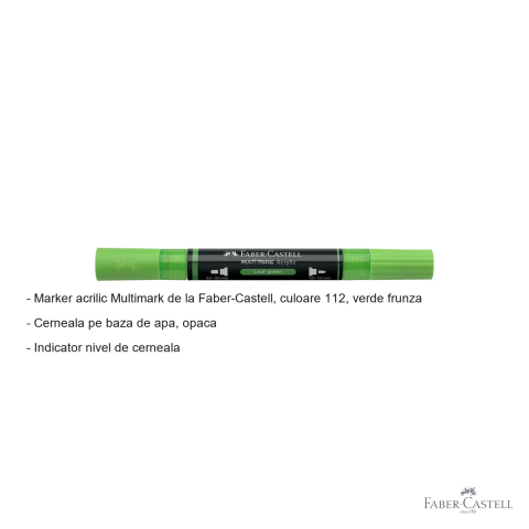 Marker acrilic Faber-Castell Multimark, culoare verde frunza 112, varf dublu, pentru suprafete multiple [1]
