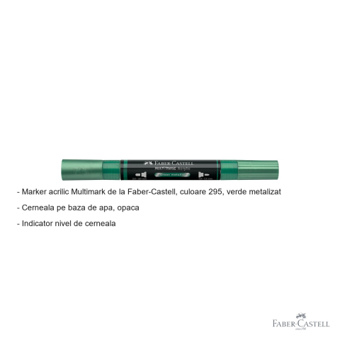 Marker acrilic Faber-Castell Multimark, culoare verde metalizat 295, varf dublu, pentru suprafete multiple [1]