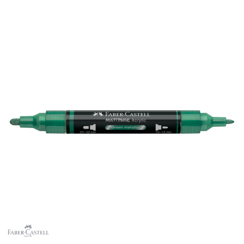 Marker acrilic Faber-Castell Multimark, culoare verde metalizat 295, varf dublu, pentru suprafete multiple [3]