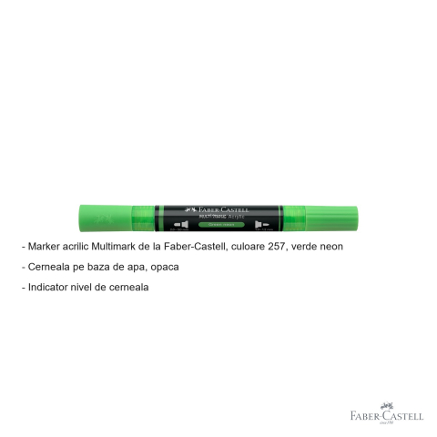 Marker acrilic Faber-Castell Multimark, culoare verde neon 257, varf dublu, pentru suprafete multiple [1]