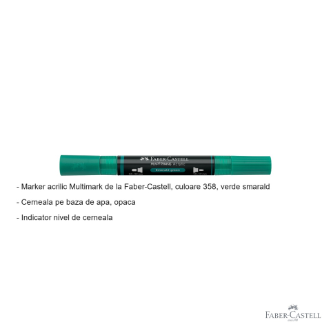 Marker acrilic Faber-Castell Multimark, culoare verde smarald 358, varf dublu, pentru diverse suprafete [1]