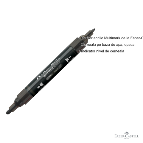 Marker acrilic Faber-Castell Multimark, negru lucios, varf dublu, pentru suprafete multiple [2]