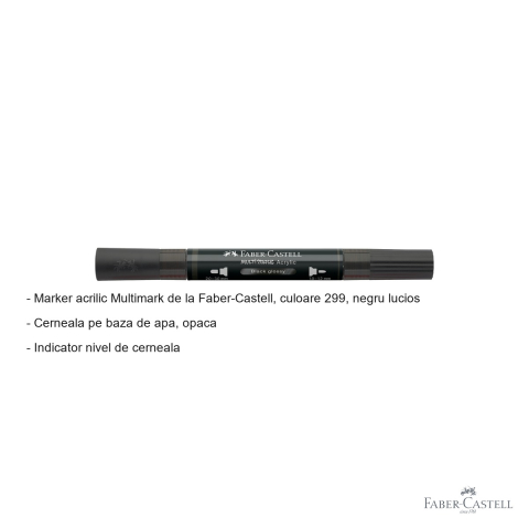 Marker acrilic Faber-Castell Multimark, negru lucios, varf dublu, pentru suprafete multiple [1]