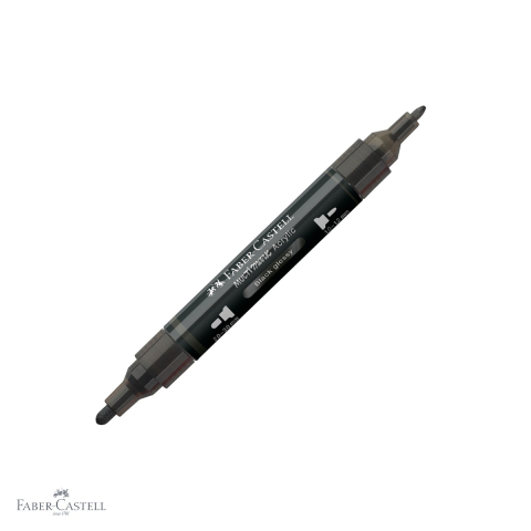 Markere si instrumente de desen artistic - Marker acrilic Faber-Castell Multimark, negru lucios, varf dublu, pentru suprafete multiple