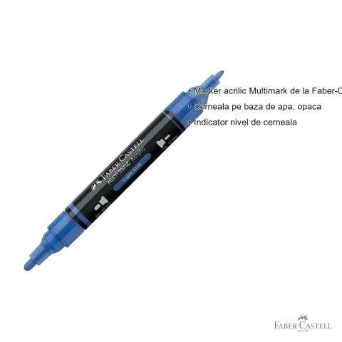 Marker acrilic Faber-Castell Multimark, varf dublu, albastru deschis 140, pentru multiple suprafete [2]