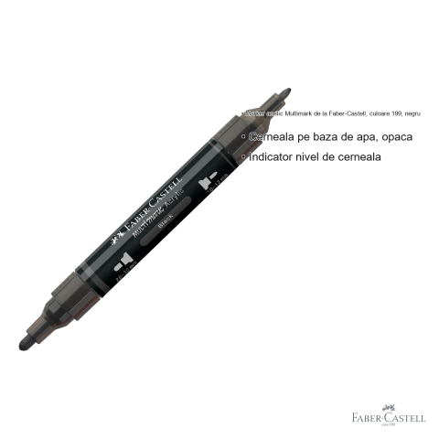 Marker acrilic Faber-Castell Multimark, varf dublu, culoare neagra, pentru suprafete multiple [2]