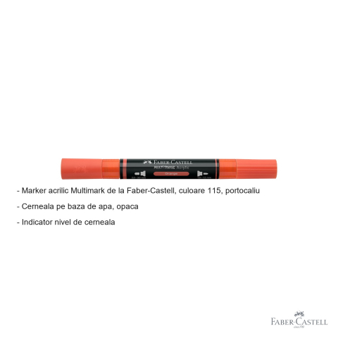 Marker acrilic Faber-Castell Multimark, varf dublu, culoare portocaliu 115, pentru multiple suprafete [1]