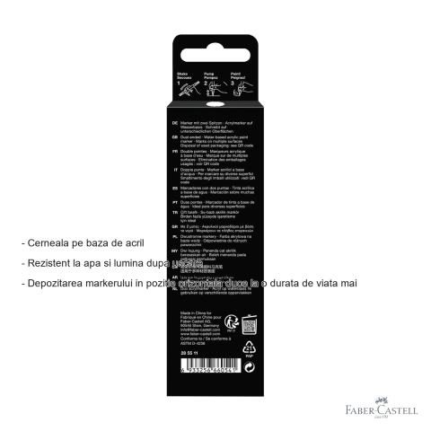 Marker acrilic Faber-Castell Shake&Paint alb, varf dublu 1mm/3mm, pentru suprafete inchise la culoare [1]